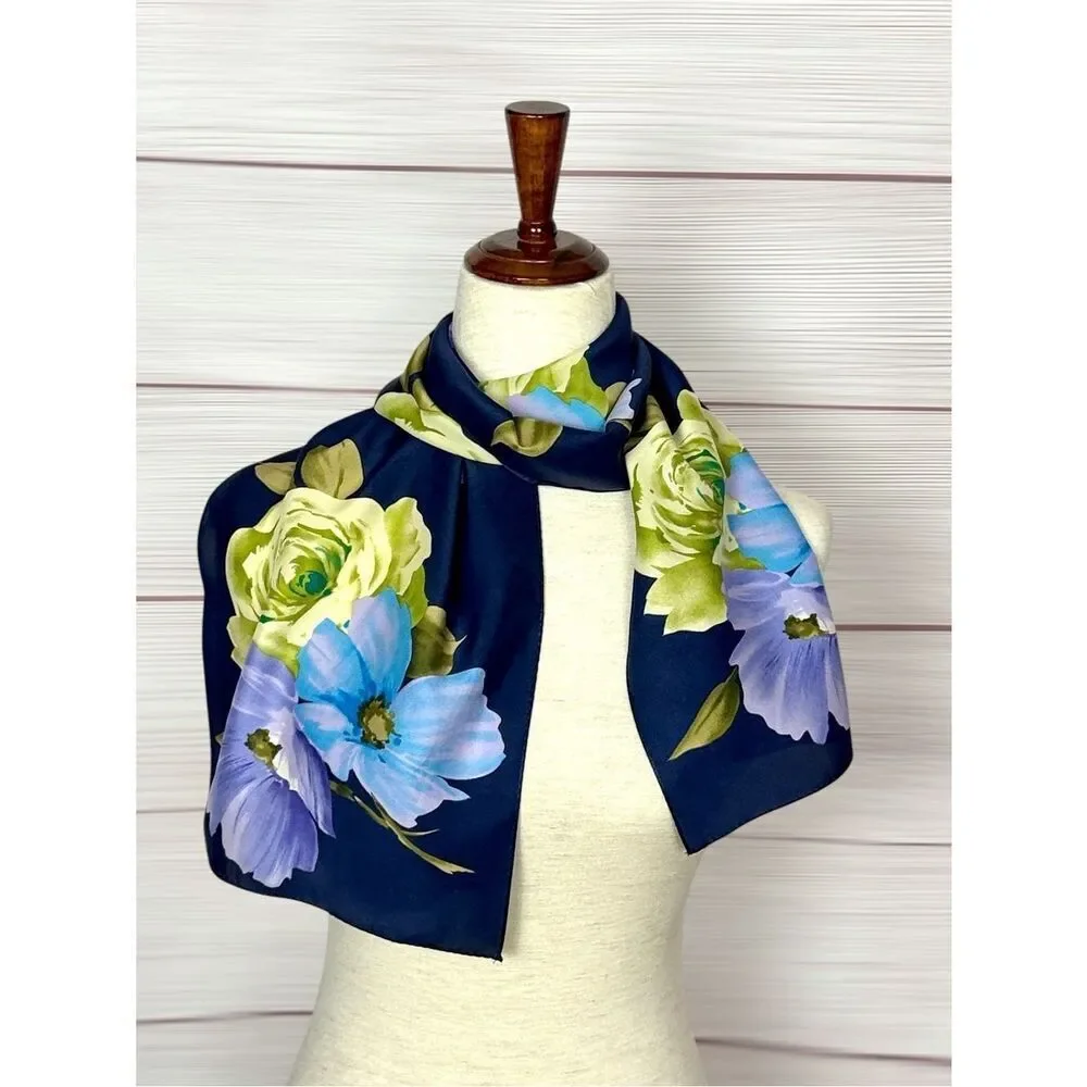 Echo Silk Satin Blue Scarf Rectangle 11,5x52